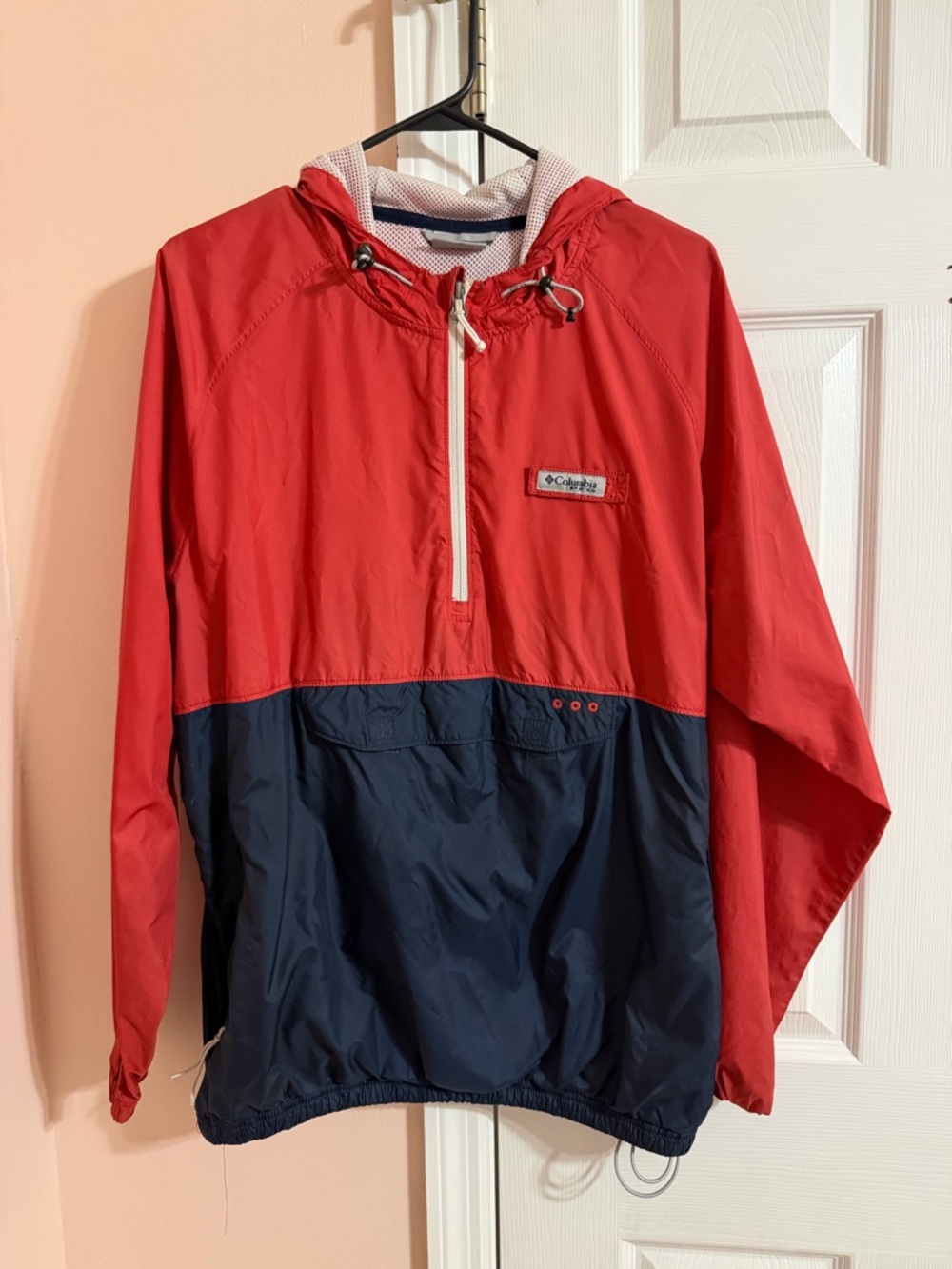 Columbia Red and Navy Hooded Half-Zip Windbreaker Pullover